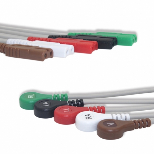 General 6pins ECG Leadwires ,5 Lead, Snap