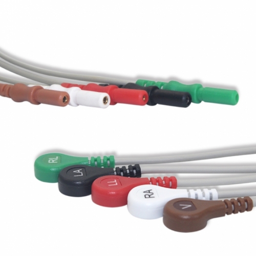 General 6pins ECG Leadwires ,5 Lead, Snap